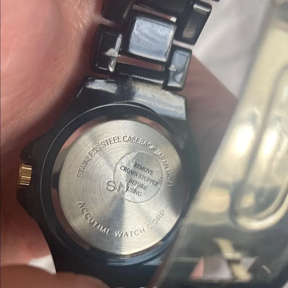 Scoop Black and Gold UNISEX Watch with Gold Crystal Bezel